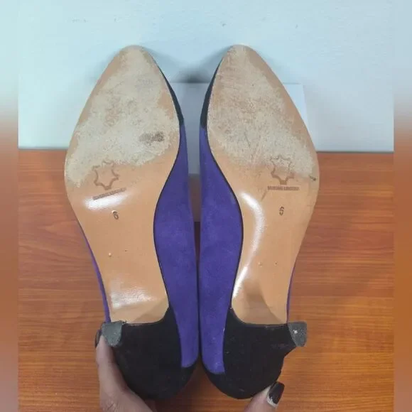 Siamanto Vintage Black & Purple Pumps Sz 6 EUC 80s Quirky Dynasty Almond Toe - Picture 8 of 11